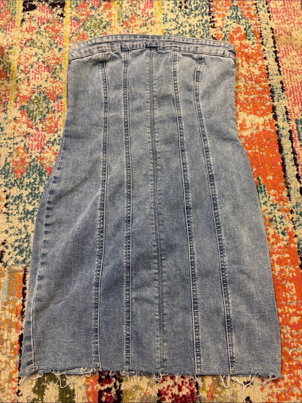 Princess Polly Light Wash Denim Panel Strapless Dress